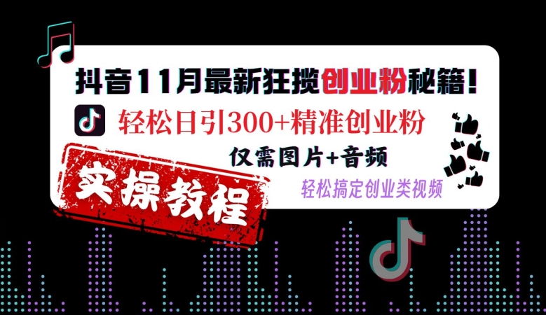 抖音11月最新狂揽创业粉秘籍，轻松日引300+精准创业粉，仅需图片+音频，轻松搞定创业类视频_山林科技社-山林科技社