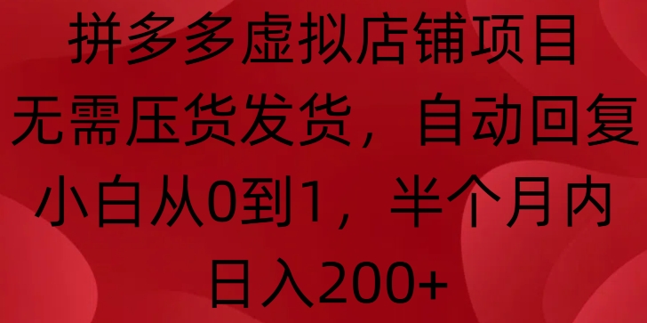 揭秘拼多多虚拟店铺项目：无需压货发货，自动回复，小白也能半月内日入200+-山林科技社