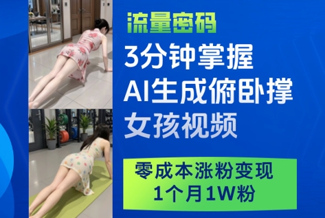 3分钟掌握AI生成俯卧撑女孩视频，零成本涨粉变现，1个月1W粉！——山林科技社-山林科技社