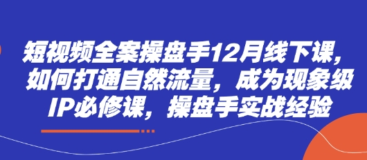 短视频全案操盘手12月线下课，如何打通自然流量，成为现象级IP必修课，操盘手实战经验！——山林科技社-山林科技社