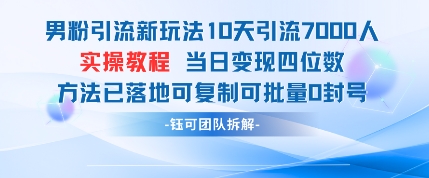 男粉引流新玩法10天引流7000人当日变现四位数可复制可批量0封号！——山林科技社-山林科技社