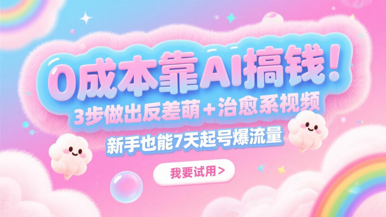 0成本靠AI搞钱！3步做出反差萌+治愈系视频，新手也能7天起号爆流量，月入5位数！_山林科技社-山林科技社