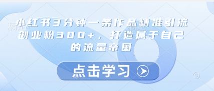 小红书3分钟一条作品精准引流创业粉300+，打造属于自己的流量帝国！——山林科技社-山林科技社