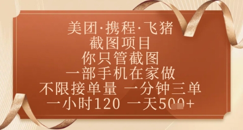 飞猪美团截图项目，你只管截图，一部手机在家做，正规平台无套路，一天5张+【揭秘】！——山林科技社-山林科技社