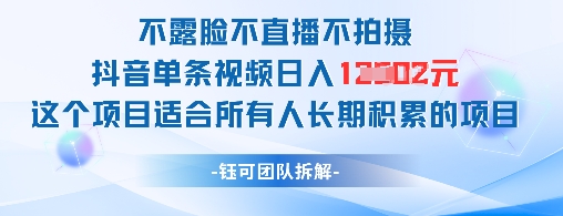 不露脸不直播不拍摄抖音单条视频日入1k+这个项目适合所有人长期积累的项目！——山林科技社-山林科技社