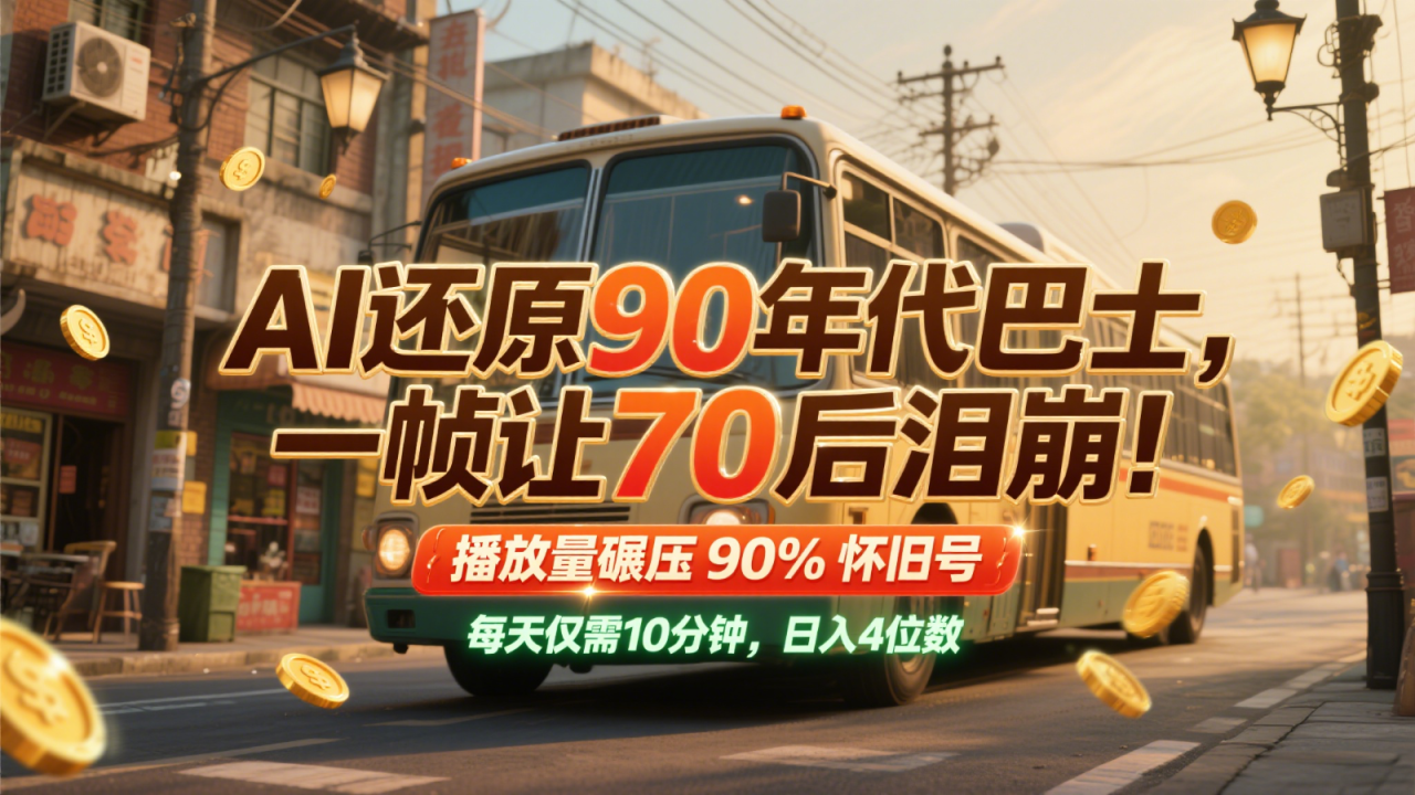 AI还原90年代巴士，一帧让70后泪崩！播放量碾压90%怀旧号，每天10分钟，日入4位数！_山林科技社-山林科技社
