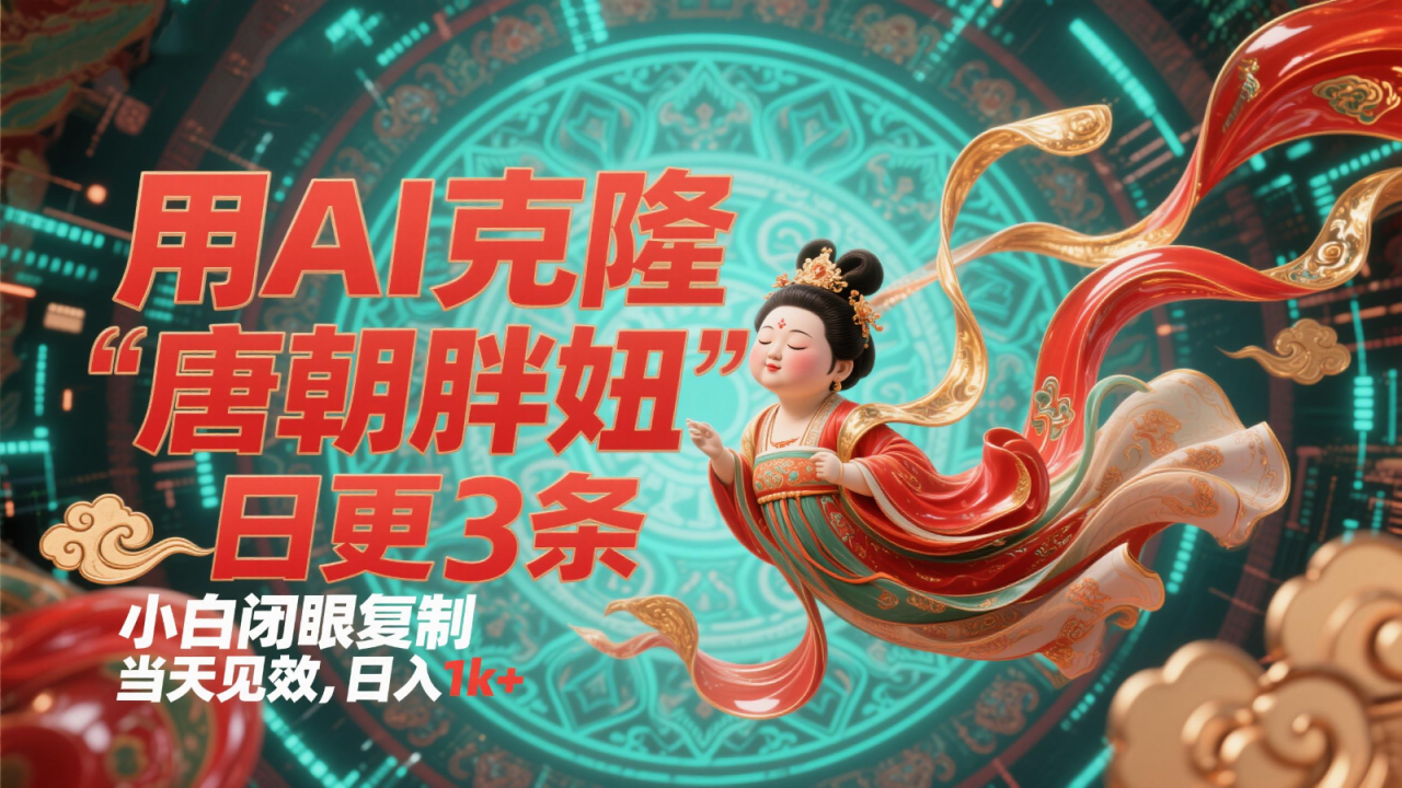 用AI克隆“唐朝胖妞”日更3条，平台疯狂推流，小白闭眼复制，当天见效，日入1k+！_山林科技社-山林科技社