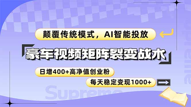 （14903期）豪车视频矩阵裂变战术，颠覆传统模式，AI智能投放，日增400+！_山林科技社-山林科技社