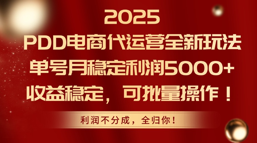 （14839期）2025PDD电商代运营全新玩法，单号月稳定利润5000+，收益稳定，可批量操作！_山林科技社-山林科技社