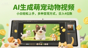 AI生成萌宠动物视频，小白轻松上手，多种变现方式，日入4位数！——山林科技社-山林科技社