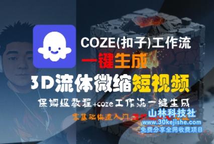 COZE(扣子)工作流一键生成3D流体微缩短视频，保姆级教程，零基础快速入门——山林科技社-山林科技社
