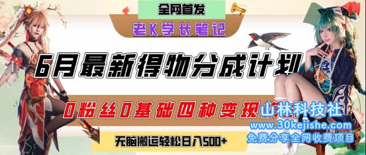 6月份最新得物创作者分成计划2.0玩法，0粉丝0基础四种模式变现，从隐蔽渠道无脑搬运，日入2张——山林科技社-山林科技社