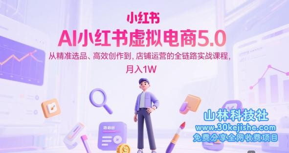 AI小红书虚拟电商5.0，从精准选品、高效创作到，店铺运营的全链路实战课程，月入1W——山林科技社-山林科技社