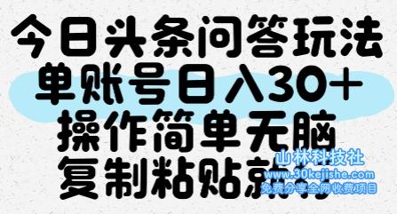 今日头条问答玩法，单账号日入30+，操作简单无脑复制粘贴就行——山林科技社-山林科技社