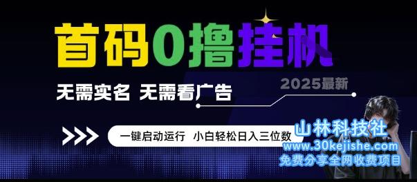 首码0撸挂G项目，无需实名无需看广告 一键启动运行，小白轻松日入三位数【揭秘】——山林科技社-山林科技社