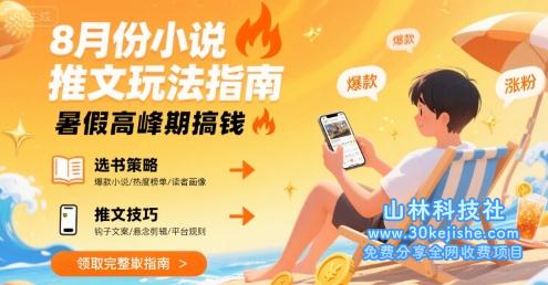8月份小说推文玩法指南，暑假高峰期搞钱——山林科技社-山林科技社