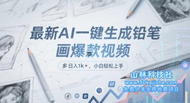 最新AI一键生成铅笔画爆款视频，多平台分发，日 入1k+，小白轻松上手【揭秘】——山林科技社-山林科技社