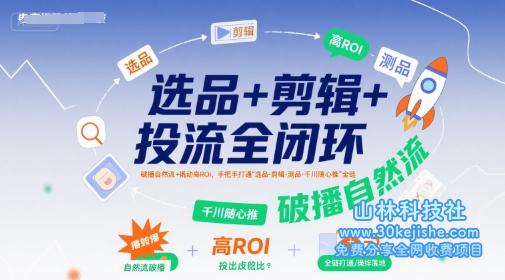 选品+剪辑+投流全闭环，破播自然流+撬动高ROI，手把手打通“选品-剪辑-测品-千川随心推”全链——山林科技社-山林科技社
