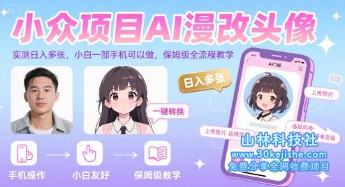 小众项目AI漫改头像，实测日入多张，小白一部手机可以做，保姆级全流程教学——山林科技社-山林科技社
