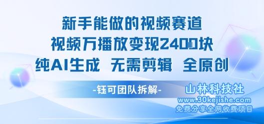 新手能做的视频赛道 万播放变现2.4k 纯AI生成无需剪辑全原创——山林科技社-山林科技社