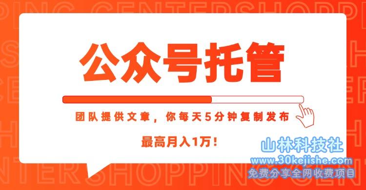 【公众号托管 】我提供文章，你每天５分钟复制发布，最高月入1W！_山林科技社-山林科技社