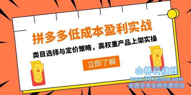 拼多多低成本盈利实战，类目选择与定价策略，高权重产品上架实操_山林科技社-山林科技社