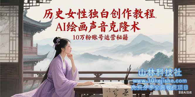 历史女性独白创作教程，AI绘画声音克隆术，10万粉账号运营秘籍_山林科技社-山林科技社