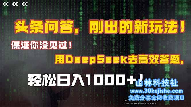 （15217期）头条问答，刚出的新玩法！保证你没见过！结合Deepseek高效答题，日入1000+_山林科技社-山林科技社