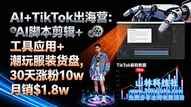 （第7期）AI+TikTok出海营:AI脚本剪辑+工具应用+潮玩服装货盘,30天涨粉10w月销$1.8w！-山林科技社
