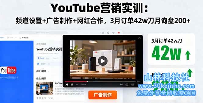 （第6期）YouTube营销实训：频道设置+广告制作+网红合作，3月订单42w刀月询盘200+！-山林科技社