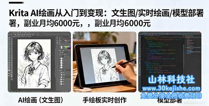 （第45期）Krita AI绘画从入门到变现：文生图/实时绘画/模型部署，副业月均6000元！-山林科技社