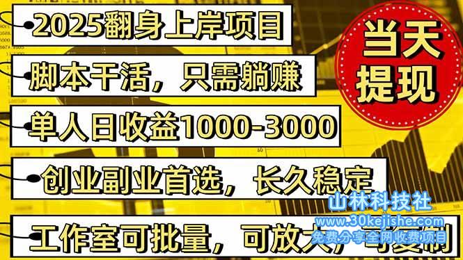 （第16期）稳定八年美金掘金2.0脚本干活，只需躺赚，单人日收益1000-3000可批量！-山林科技社
