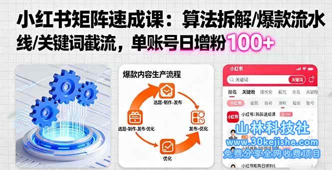 （第35期）小红书矩阵起号速成课：算法拆解/爆款流水线/关键词截流，单账号日增粉100+！-山林科技社