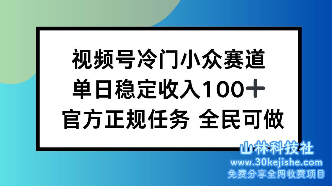 （第26期）视频号小众赛道，单日稳定收入100+，适合所有人！-山林科技社
