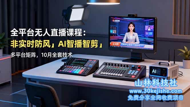 （第137期）全平台无人直播课程：非实时防风＋AI智播智剪＋多平台矩阵，10月全套技术！-山林科技社