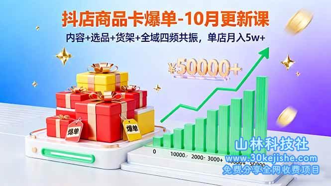 (第109期)抖店商品卡爆单-10月新课:内容+选品+货架+全域四频共振,单店月入5w+!-山林科技社