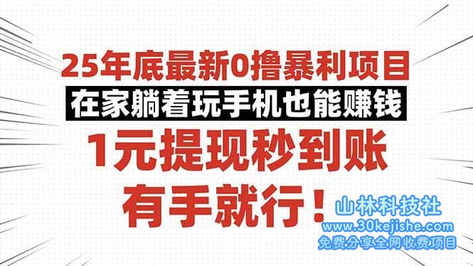 （第50期）25年底最新0撸暴利项目，在家躺着玩手机也能赚钱，1元提现秒到账！-山林科技社