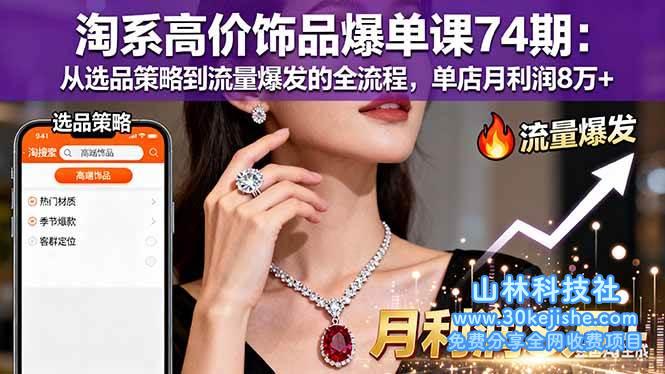 （第126期）淘系高价饰品爆单课74期：从选品策略到流量爆发的全流程，单店月利润8万+！-山林科技社