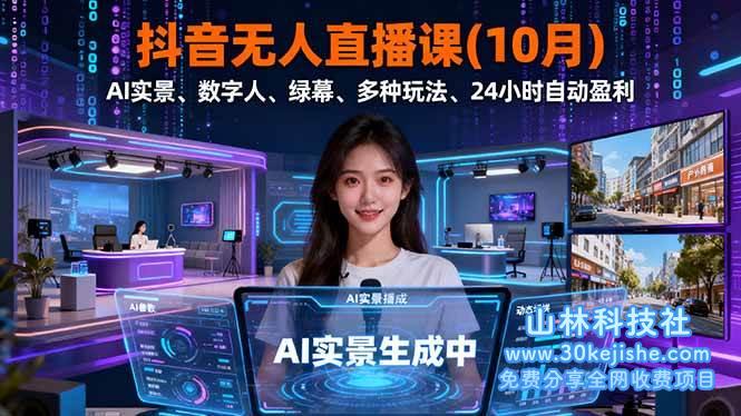 （第136期）抖音无人直播课(10月)，AI实景、数字人、绿幕、多种玩法、24小时自动盈利！-山林科技社