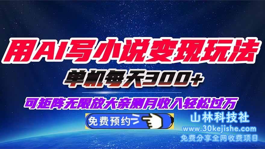 （第72期）用AI写小说变现玩法，单机每天300+可矩阵无限放大！-山林科技社