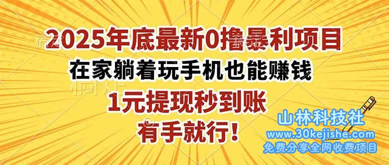 (第81期)2025年底最新0撸暴利项目,在家也能躺赚,1元秒提现,有手就行!-山林科技社