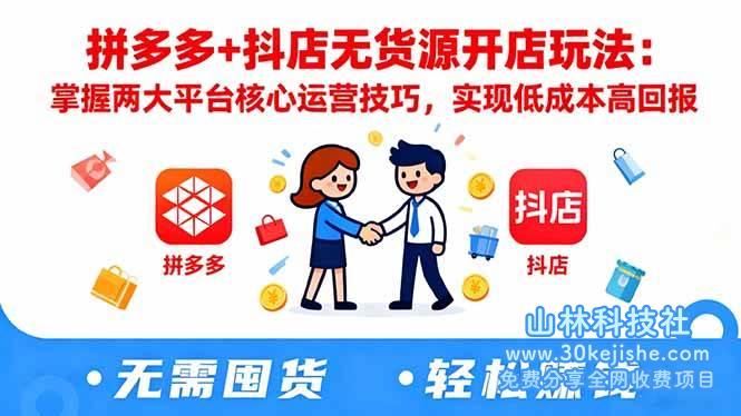 (第154期)拼多多+抖店无货源开店玩法:掌握两大平台核心运营技巧,实现低成本高回报!-山林科技社