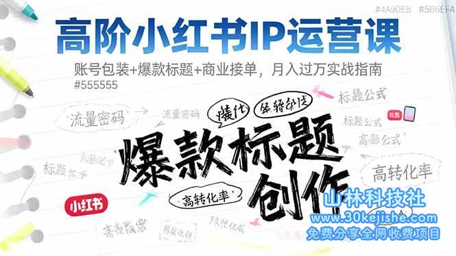 （第184期）高阶小红书IP运营课：账号包装+爆款标题+商业接单，月入过万实战指南！-山林科技社