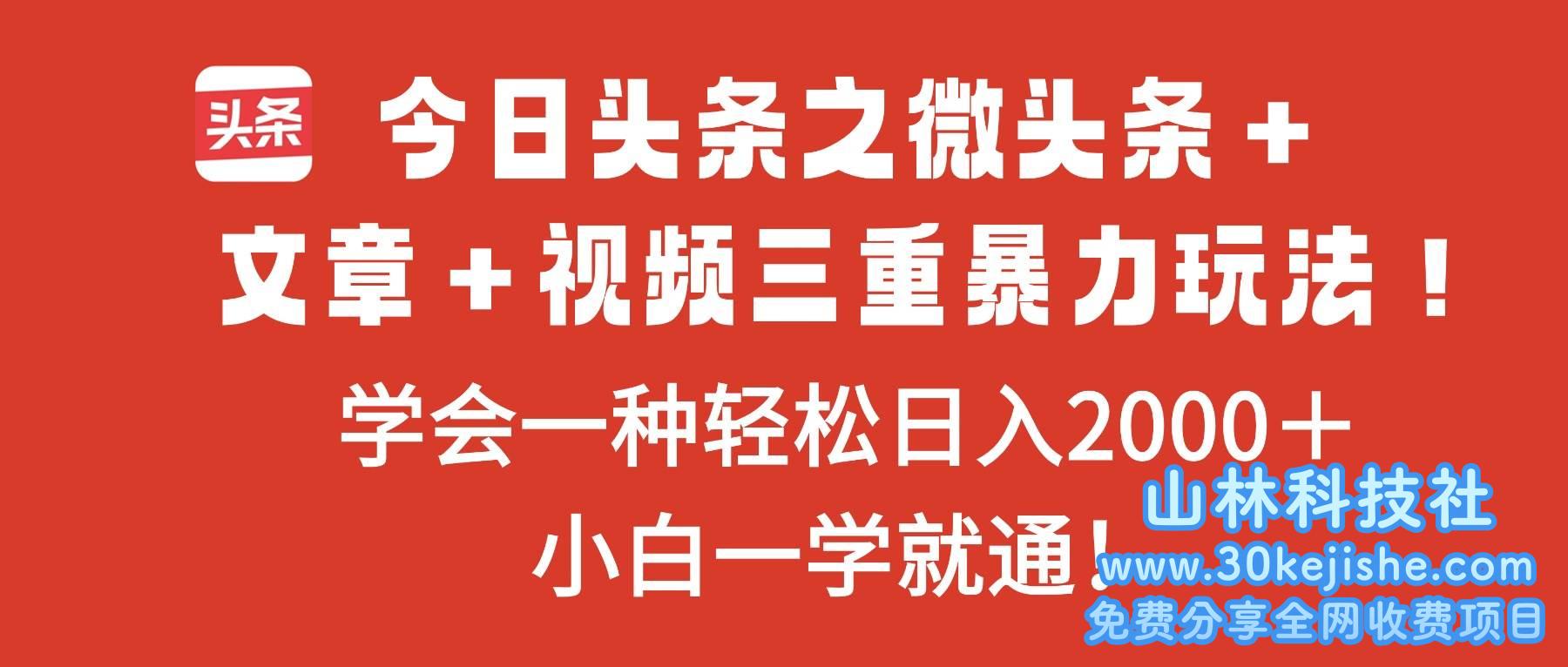 （第84期）今日头条之微头条＋文章＋视频三重暴力玩法，学会一种轻松日入2000＋！-山林科技社