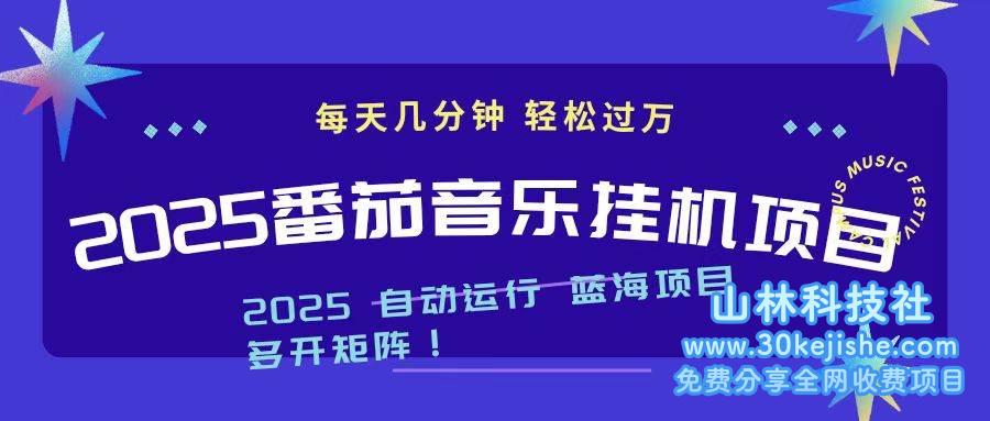 （第99期）2025最新挂机番茄音乐项目，每天几分钟，日入1000＋！-山林科技社