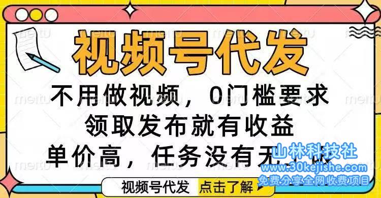 （第87期）视频号代发，不用做视频，0门槛要求，领取发布就有收益，单价高！-山林科技社