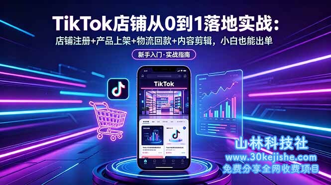 （第74期）TikTok店铺从0到1落地实战：店铺注册+产品上架+物流回款+内容剪辑，小白也能出单！-山林科技社