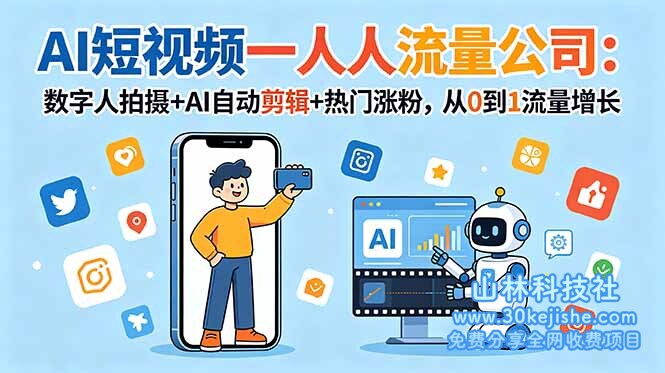 (第72期)AI短视频一人流量公司:数字人拍摄+AI自动剪辑+热门涨粉,从0到1流量增长!-山林科技社