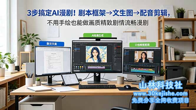 （第70期）3步搞定AI漫剧！剧本框架→文生图→配音剪辑，不用手绘也能做画质精致剧情流畅漫剧！-山林科技社