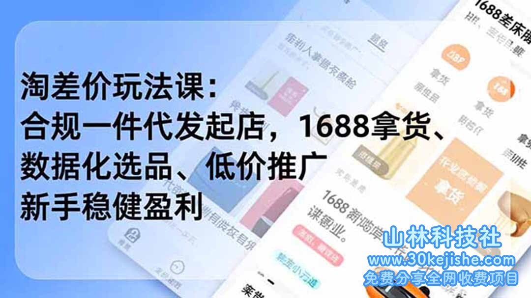 (第22期)淘差价玩法课:合规一件代发起店,1688拿货、数据化选品、低价推广,新手稳健盈利(更新6月)!-山林科技社